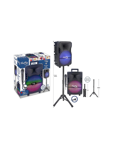 AMPLIFICATORE CON MICROFONO E STAND WIRELESS, LUCI LED RGB, ECO, BLUETOOTH, USB, AUX