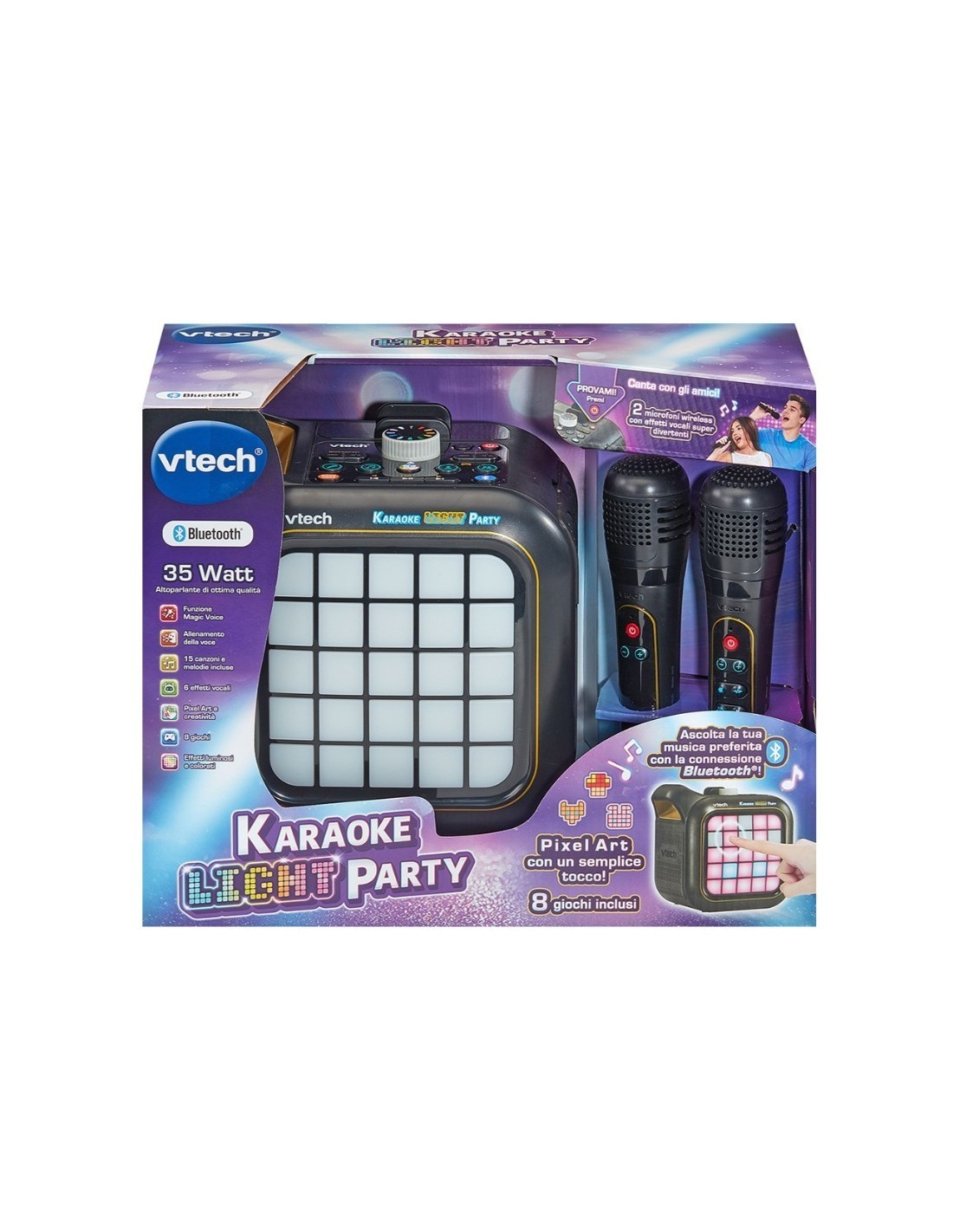 KARAOKE LIGHT PARTY, ALTOPARLANTE, BLUETOOTH, 2 MICROFONI, LUCI LED, EFFETTI VOCALI