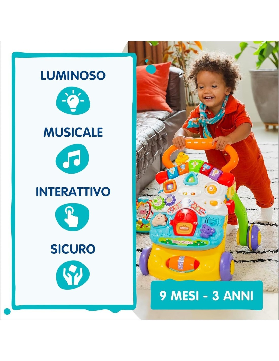 Baby Primi Passi Parlante, Giocattolo Educativo con Tavolino Attività, Telefono e Sensore di Movimento