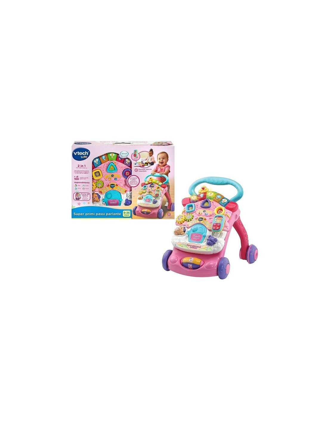 VTech Super Primi Passi Parlante 2 in 1 - Rosa, Gioco Educativo per Bambini 9-36 Mesi