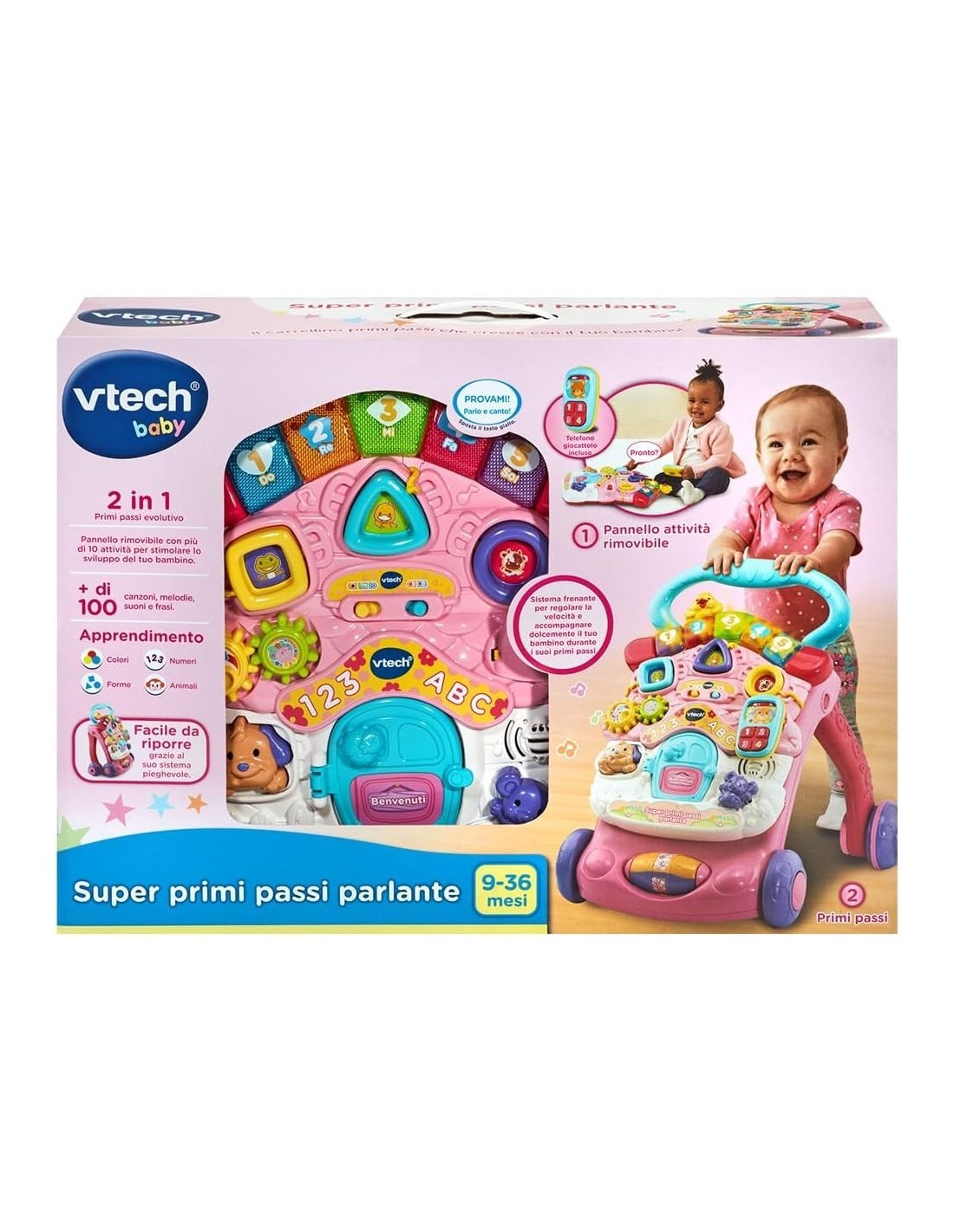 VTech Super Primi Passi Parlante 2 in 1 - Rosa, Gioco Educativo per Bambini 9-36 Mesi