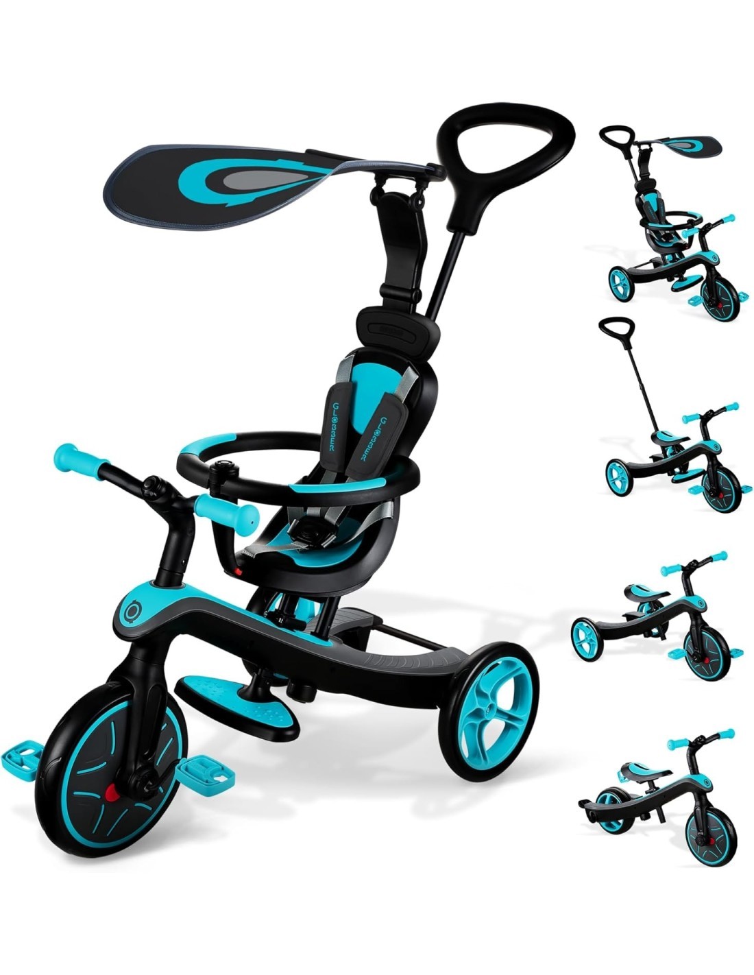 GLOBBER EXPLORER TRIKE 4IN1, TRICICLO E BALANCE BIKE, TUTTO IN UNO, PER BAMBINI DA 10 MESI A 5 ANNI, VERDE ACQUA