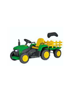 PEG PEREGO JOHN DEERE RC TRACTOR, TRATTORE ELETTRICO CAVALCABILE, TELECOMANDATO, 12V, CON RIMORCHIO, RADIO FM, 169,5X63X68 CM