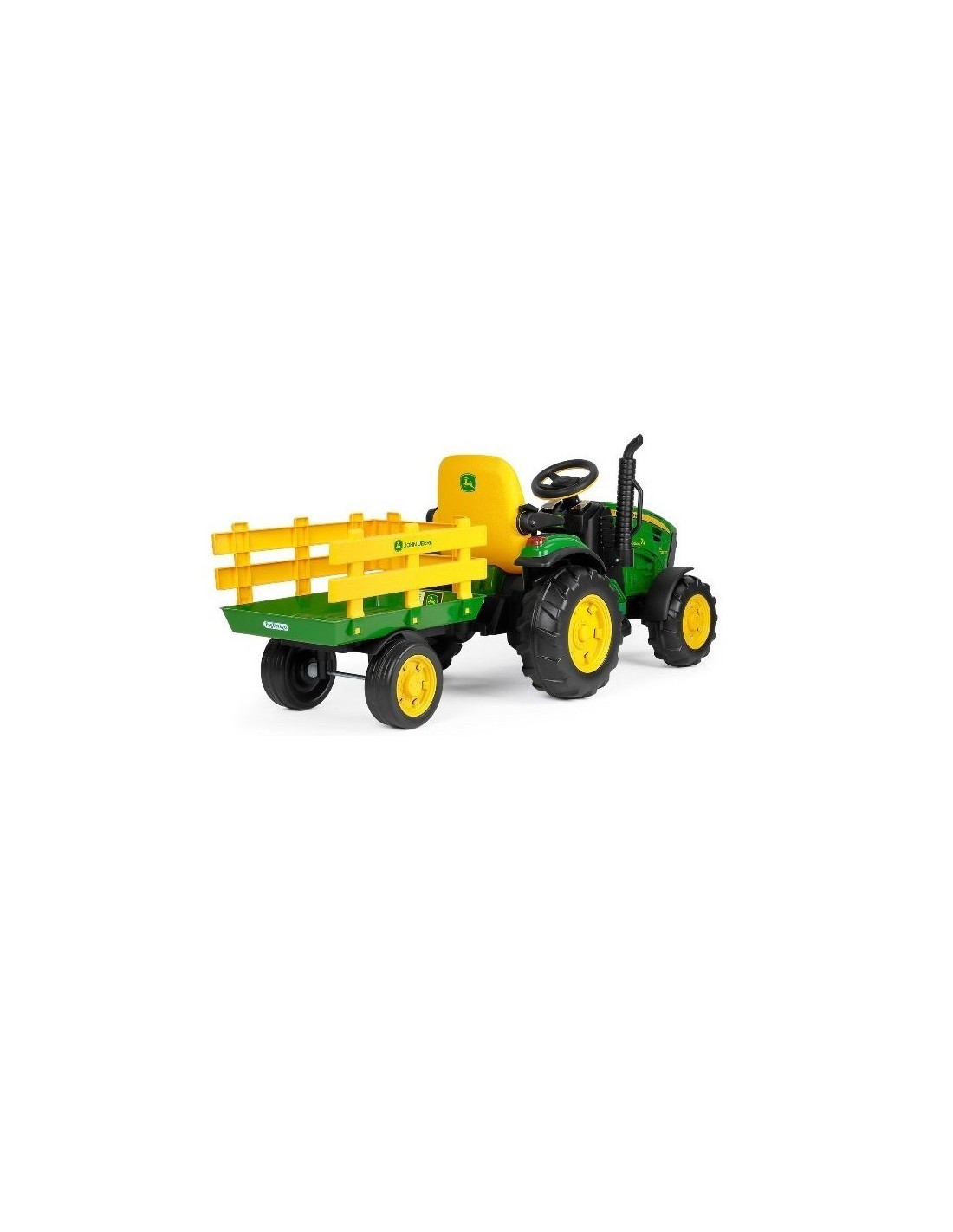 PEG PEREGO JOHN DEERE RC TRACTOR, TRATTORE ELETTRICO CAVALCABILE, TELECOMANDATO, 12V, CON RIMORCHIO, RADIO FM, 169,5X63X68 CM