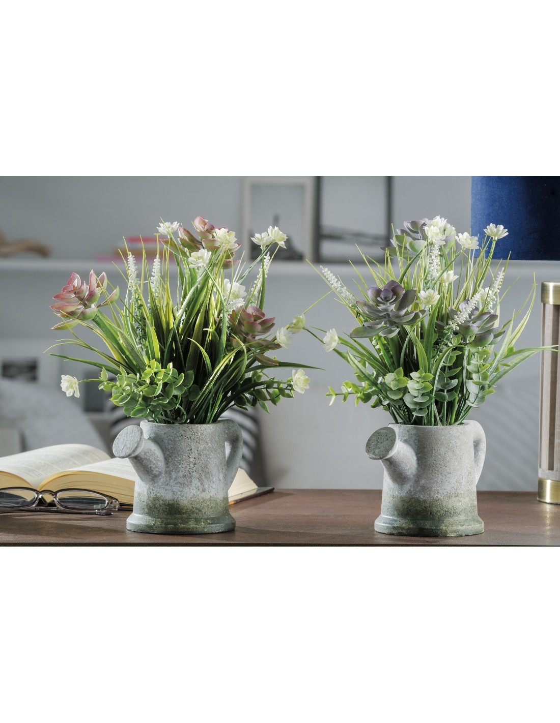 Vaso con Piantine 14x10xH28 cm in 2 Colori – Decorazione Naturale per la Casa