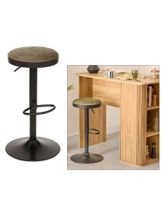 Sgabello da bar Ilsa, altezza regolabile, nero e kaki, acciaio, Ø 41,5 x H. 76 cm, 5.47 Kg