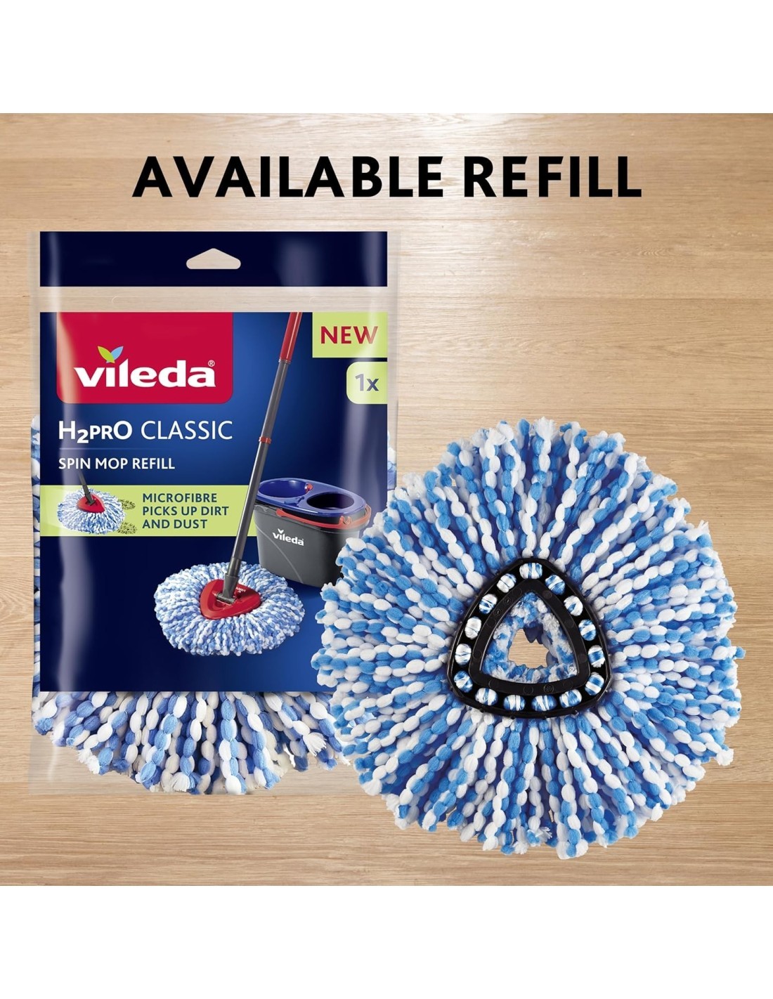 Vileda H2Pro Spin Mop System – Secchio con Strizzatore e Mocio Rotante