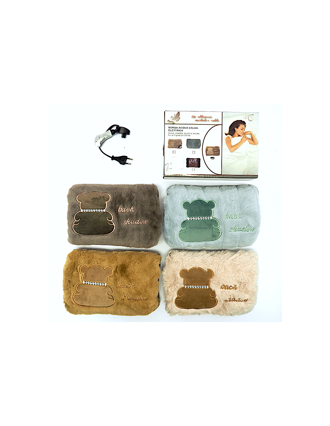 Borsa acqua calda elettrica, borsa termica elettrica, scaldamani peluche orso, borsa calda con tasca, sollievo dolori e freddo