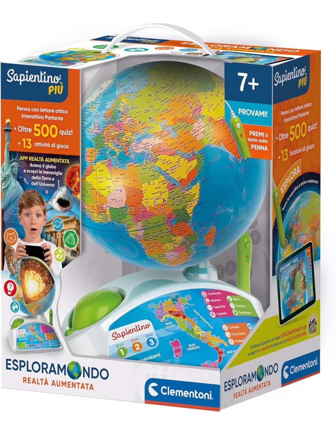 SAPIENTINO CLEMENTONI ESPLORAMONDO REALTA' AUMENTATA educativo parlante con 3 modalità di gioco PER BAMBINI