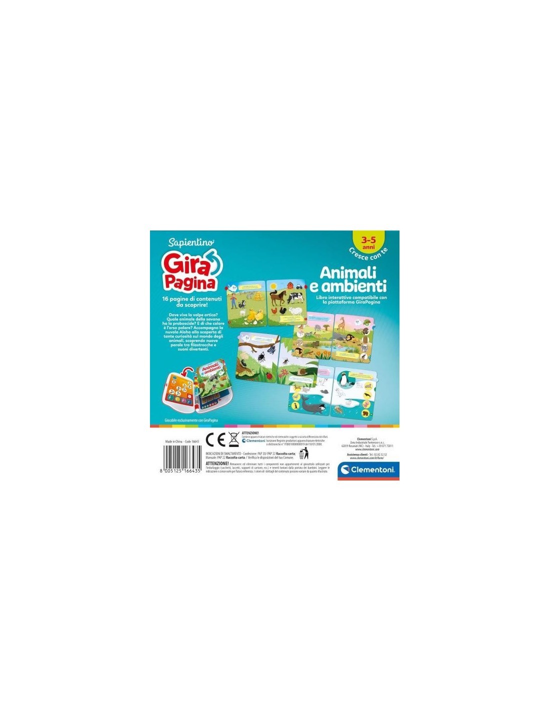 SAPIENTINO CLEMENTONI LIBRO ANIMALI E AMBIENTI PER GIRA PAGINA GIOCO EDUCATIVO PER BAMBINI