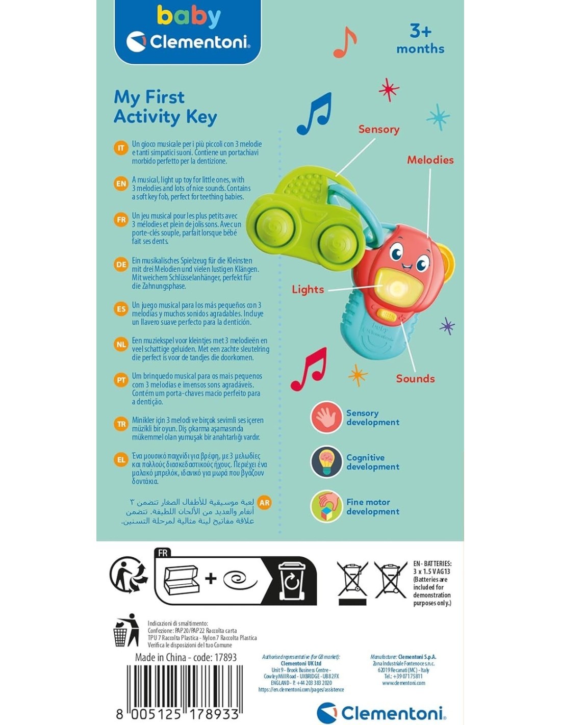 Chiave Interattiva Baby Clementoni con Luci e Suoni – Gioco Elettronico 3+ Mesi