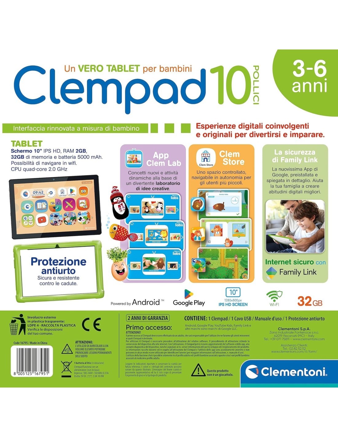 Tablet Clempad Clementoni da 10 pollici per bambini da 3 a 6 anni