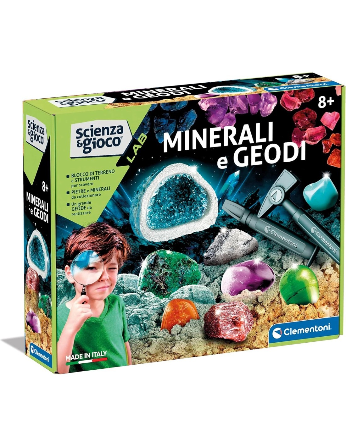 CLEMENTONI SCIENZA E GIOCO LAB, MINERALI E GEODI, GIOCO SCIENTIFICO, 8+ ANNI, MADE IN ITALY
