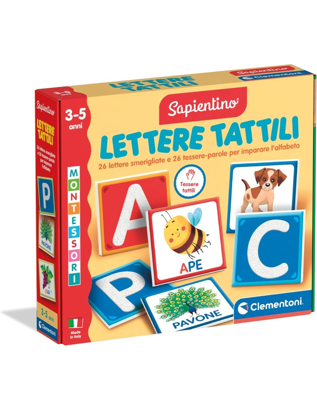 CLEMENTONI SAPIENTINO MONTESSORI LETTERE TATTILI GIOCO EDUCATIVO BAMBINI 3-5 ANNI FLASHCARDS IMPARARE ALFABETO PAROLE
