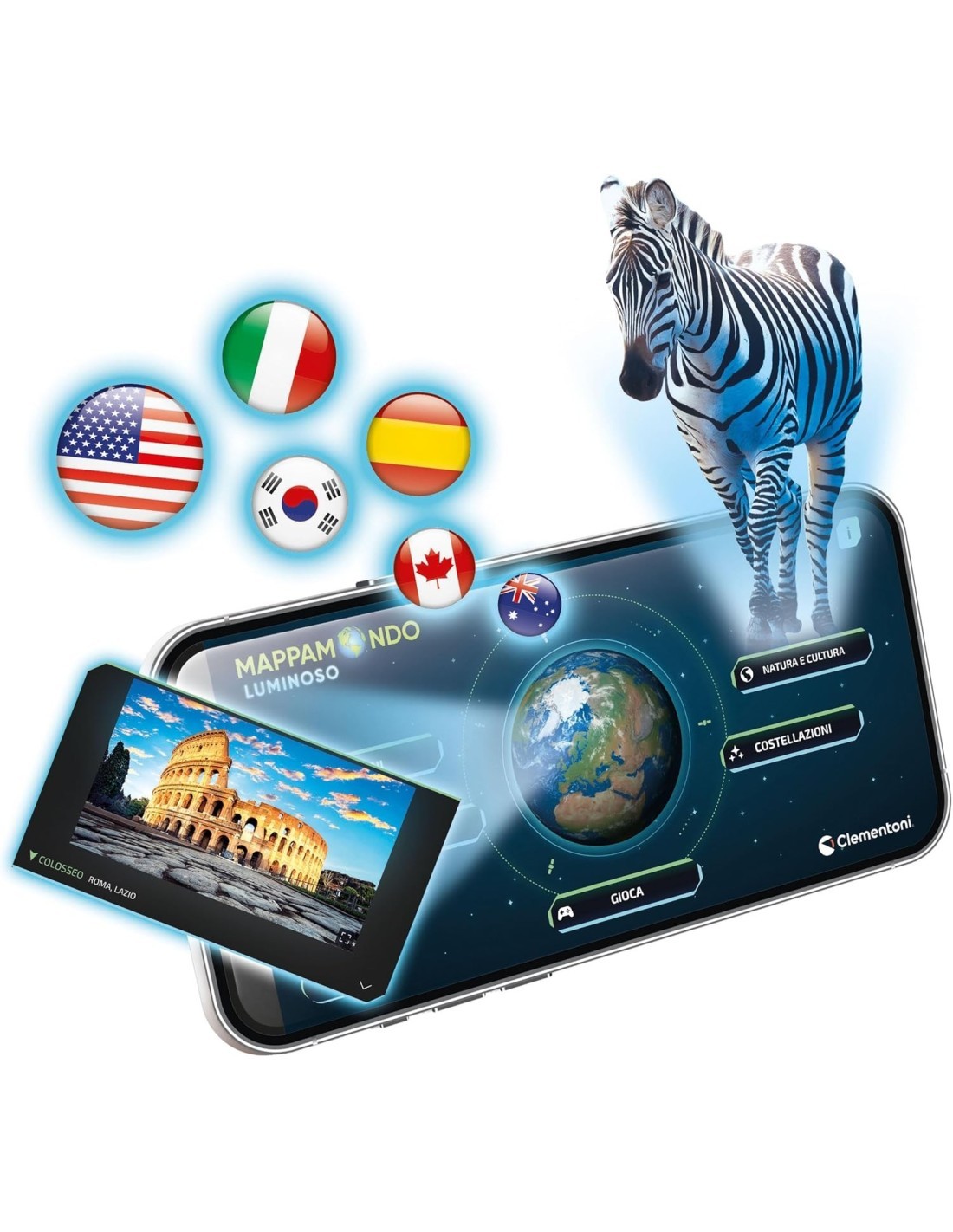 CLEMENTONI SAPIENTINO PIU  MAPPAMONDO LUMINOSO, CON APP DEDICATA