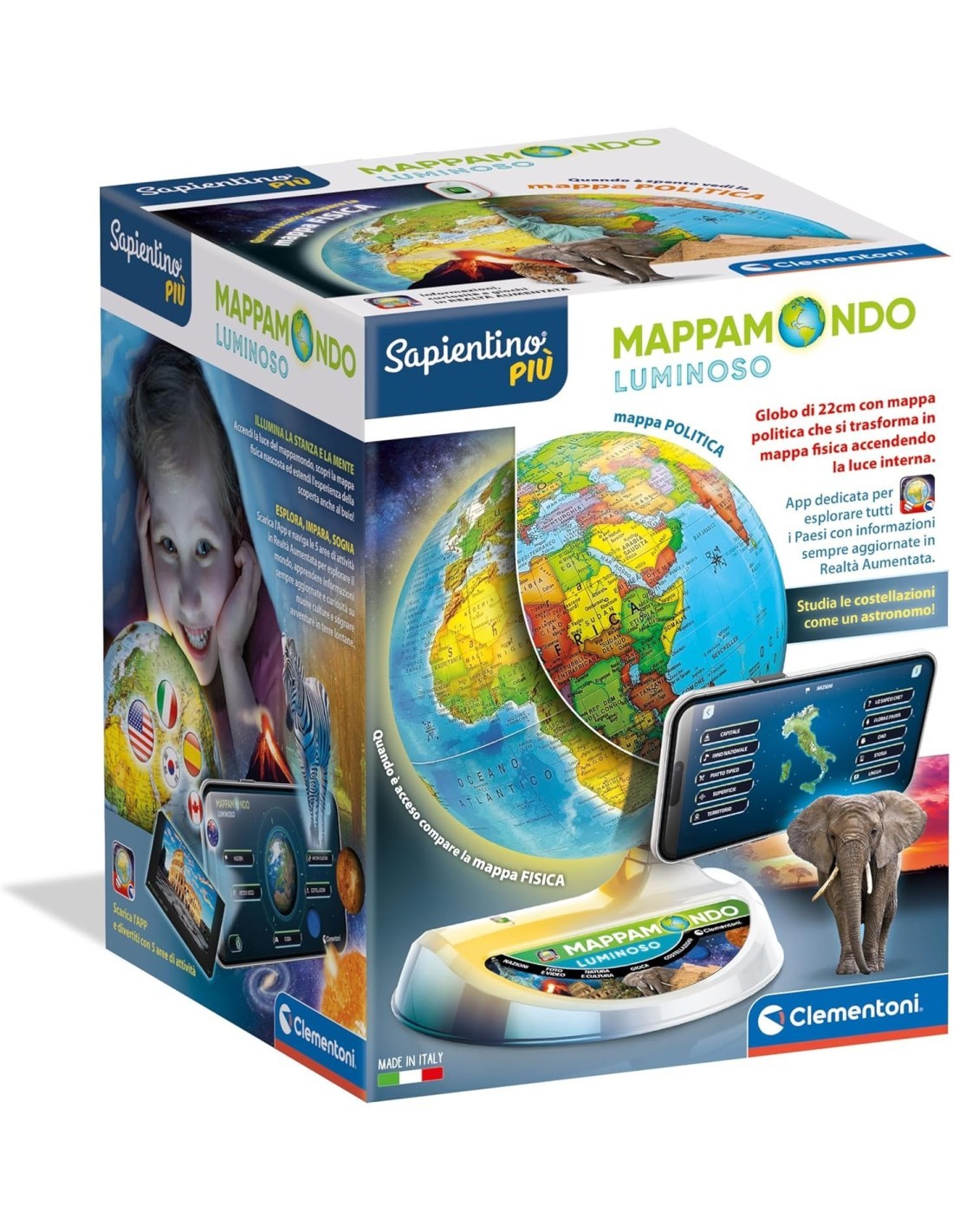 CLEMENTONI SAPIENTINO PIU  MAPPAMONDO LUMINOSO, CON APP DEDICATA