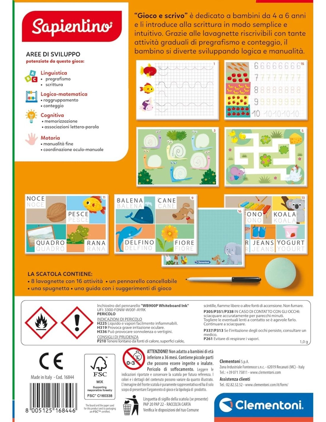 SAPIENTINO GIOCO E SCRIVO, GIOCO EDUCATIVO, PER BAMBINI, APPRENDIMENTO, SCRITTURA