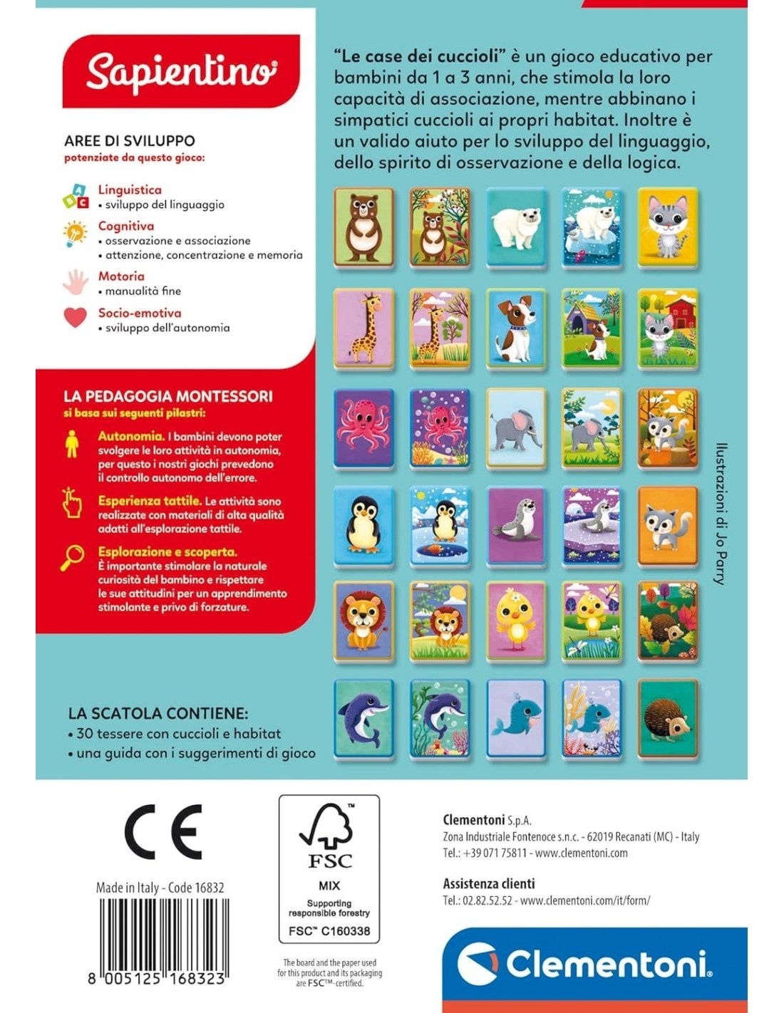 CLEMENTONI, SAPIENTINO BABY MONTESSORI, LE CASE DEI CUCCIOLI, FLASHCARDS EDUCATIVE,  48 CARTE TATTILI, ANIMALI E HABITAT