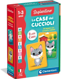 CLEMENTONI, SAPIENTINO BABY MONTESSORI, LE CASE DEI CUCCIOLI, FLASHCARDS EDUCATIVE,  48 CARTE TATTILI, ANIMALI E HABITAT