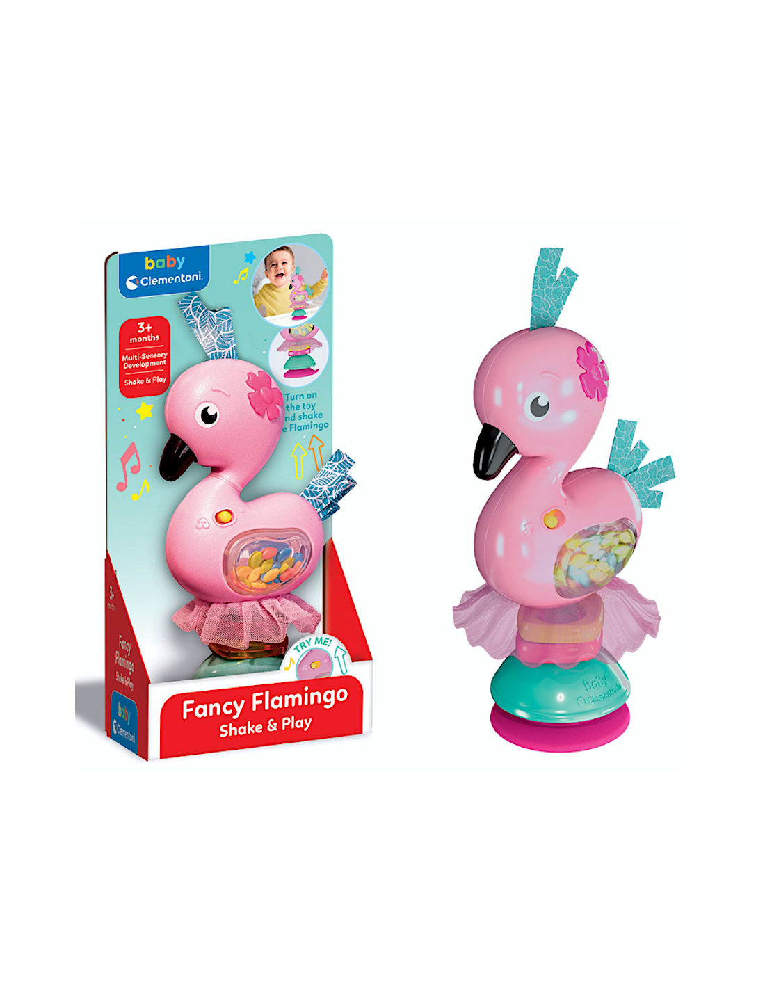 Clementoni Fancy Flamingo Sonaglino Interattivo per Prima Infanzia – Melodie e Colori Stimolanti
