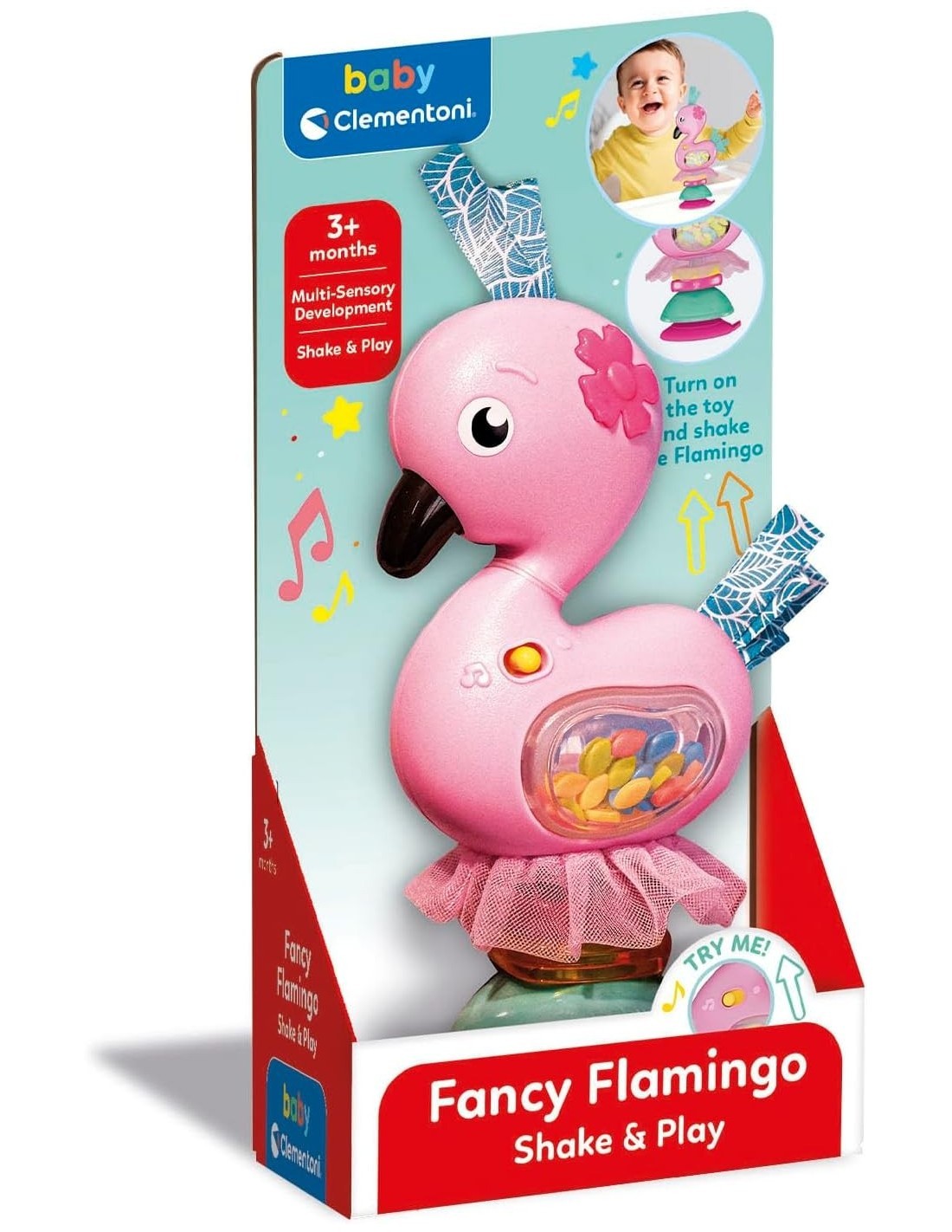 Clementoni Fancy Flamingo Sonaglino Interattivo per Prima Infanzia – Melodie e Colori Stimolanti