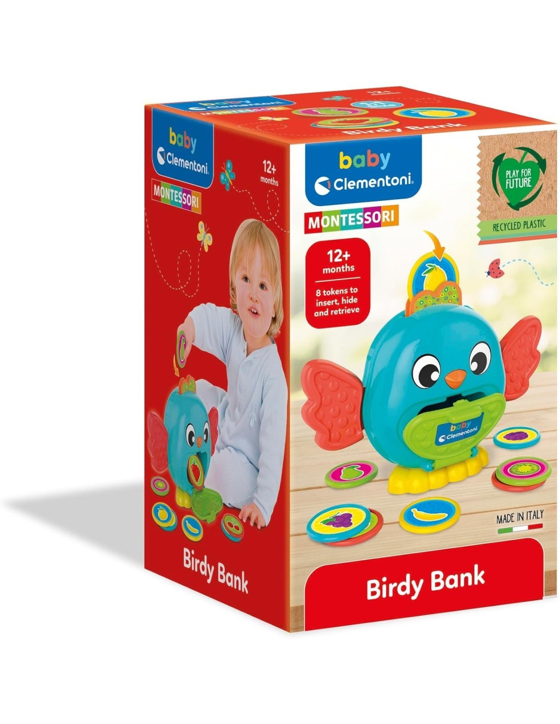 CLEMENTONI, BABY UCCELLINO SALVADANAIO, GIOCO PRIMA INFANZIA, SALVADANAIO, 7 GETTONI