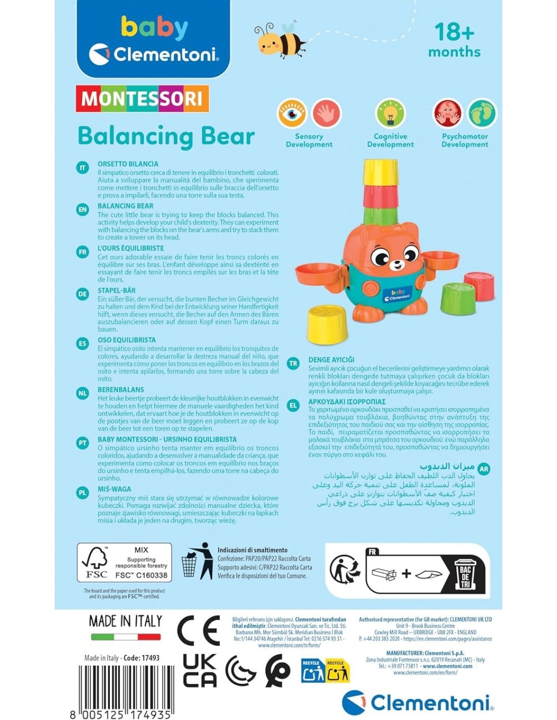 CLEMENTONI, BABY MONTESSORI, BALANCING BEAR, GIOCO PRIMA INFANZIA, BILANCIA CON CUBETTI