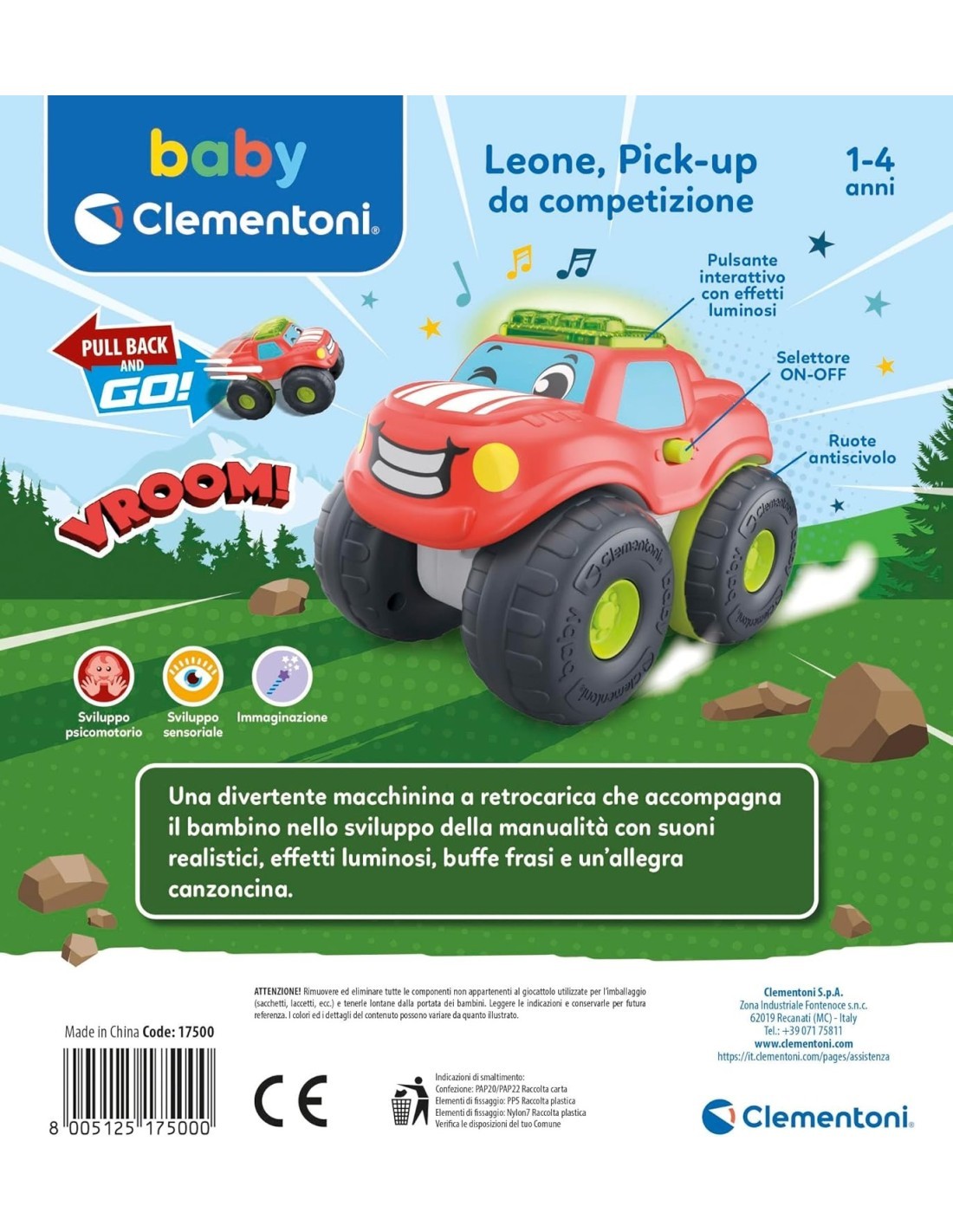 BABY CLEMENTONI, LEONE PICK-UP, MACCHININA BAMBINO, 1-4 ANNI, GIOCO PRIMA INFANZIA, FUORISTRADA