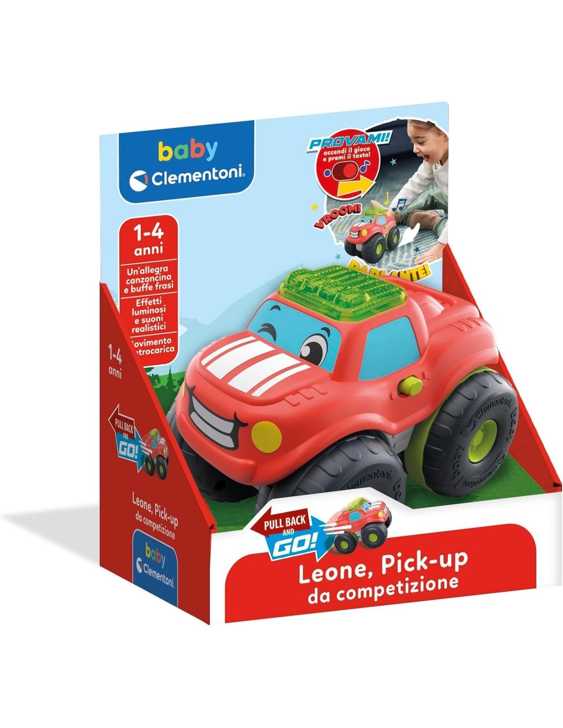 BABY CLEMENTONI, LEONE PICK-UP, MACCHININA BAMBINO, 1-4 ANNI, GIOCO PRIMA INFANZIA, FUORISTRADA