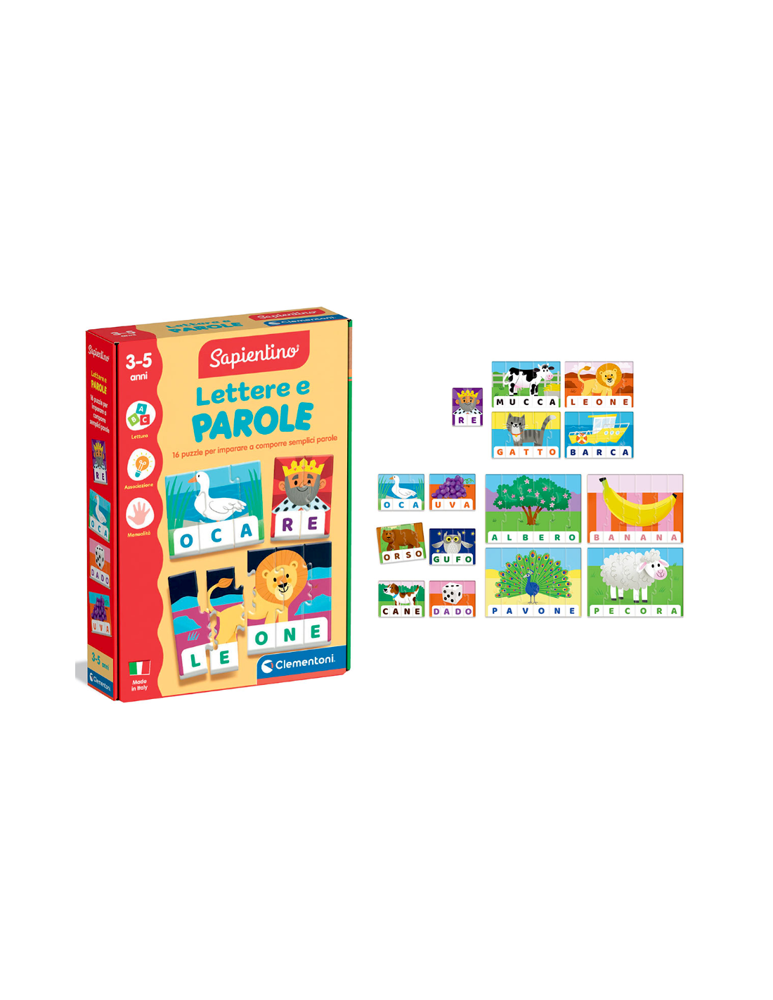 CLEMENTONI SAPIENTINO, LETTERE E PAROLE, GIOCO EDUCATIVO, PUZZLE ALFABETO, BAMBINI 3-5 ANNI