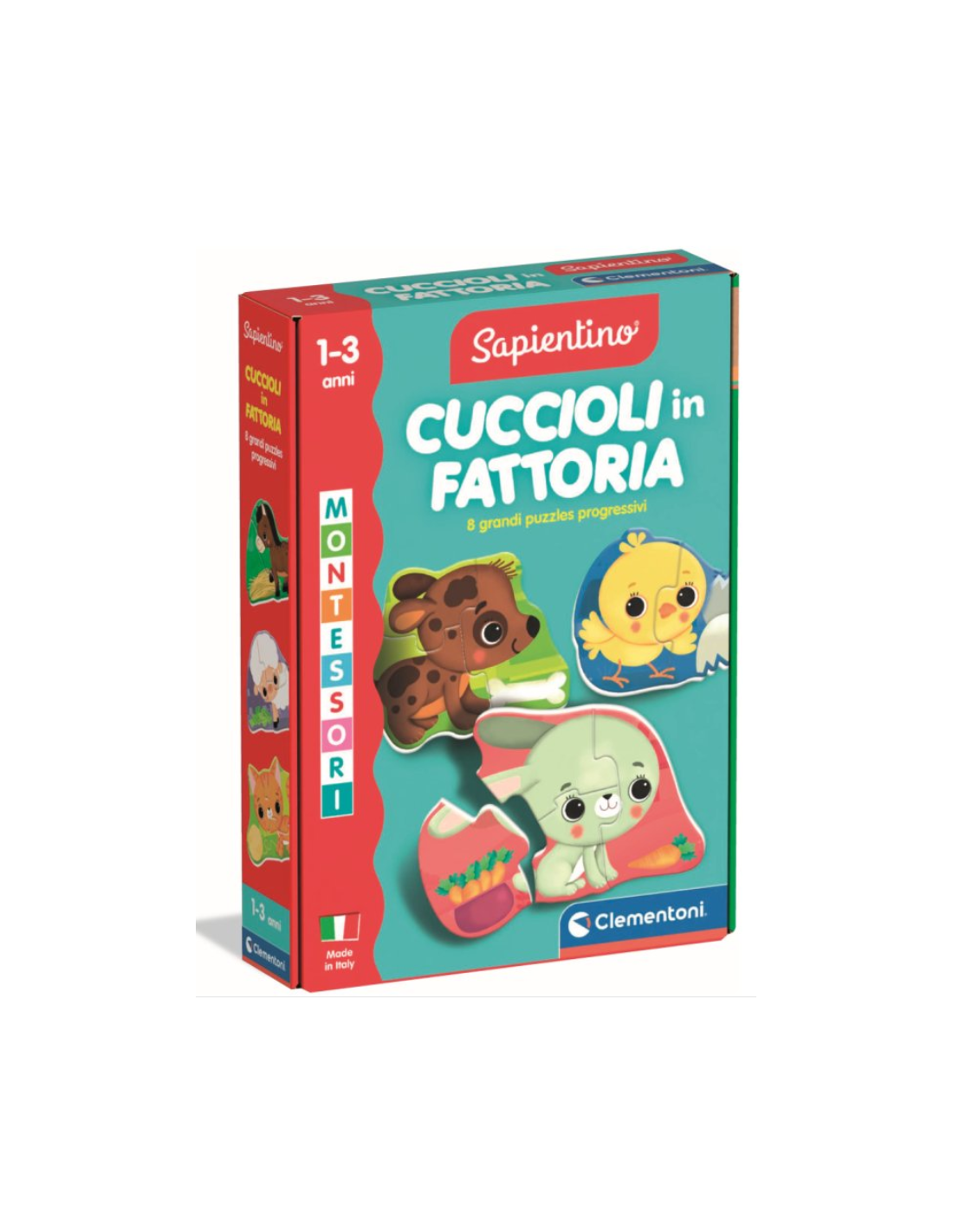 SAPIENTINO BABY 16850 CUCCIOLI IN FATTORIA, GIOCO EDUCATIVO MONTESSORI, PUZZLE SAGOMATI, 1-3 ANNI