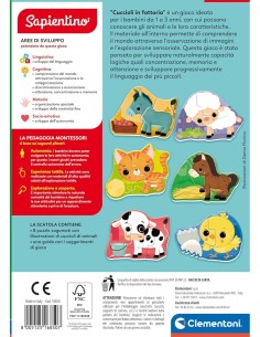 SAPIENTINO BABY 16850 CUCCIOLI IN FATTORIA, GIOCO EDUCATIVO MONTESSORI, PUZZLE SAGOMATI, 1-3 ANNI