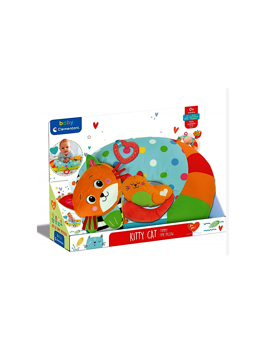 Cuscino Tummy Time per Neonati con Giochi Sensoriali – Cuore Mordicchioso e Gattino Frusciante