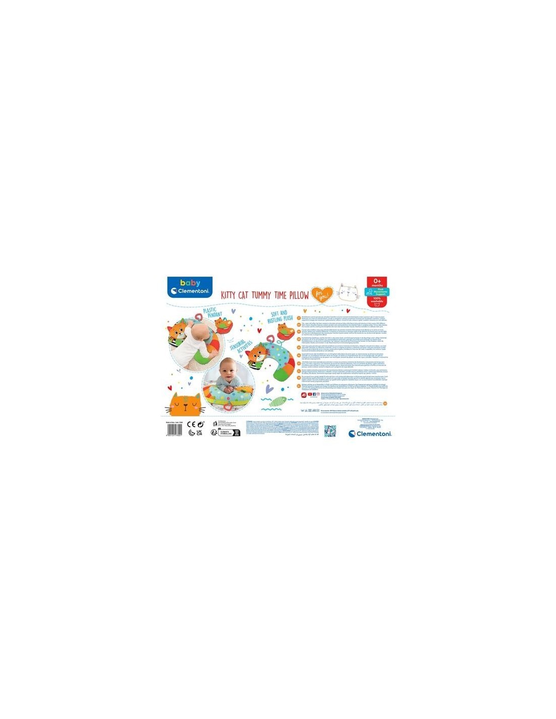 Cuscino Tummy Time per Neonati con Giochi Sensoriali – Cuore Mordicchioso e Gattino Frusciante