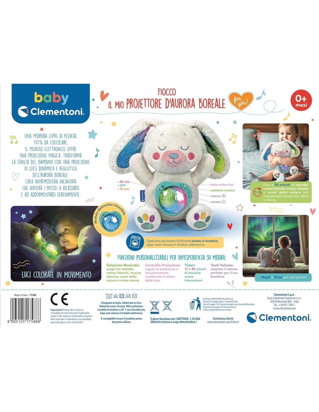 Clementoni Fiocco Proiettore Aurora Boreale peluche lepre artica bambini