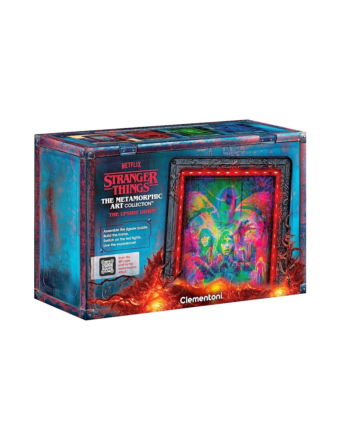 CLEMENTONI, STRANGER THINGS, METAMORPHIC ART COLLECTION, THE UPSIDE DOWN, QUADRO INTERATTIVO, 520 PEZZI, LED RGB, MADE IN ITALY