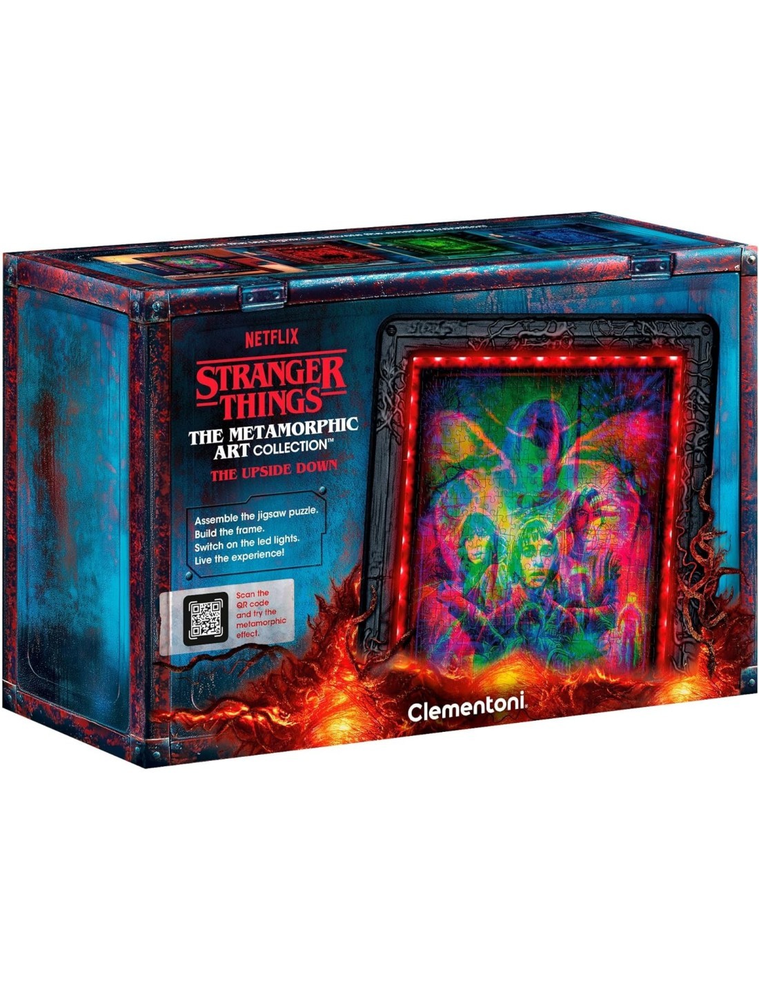 CLEMENTONI, STRANGER THINGS, METAMORPHIC ART COLLECTION, THE UPSIDE DOWN, QUADRO INTERATTIVO, 520 PEZZI, LED RGB, MADE IN ITALY