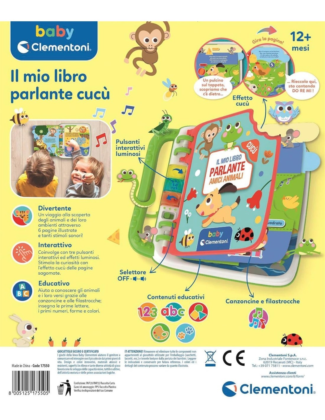 CLEMENTONI, BABY, LIBRO PARLANTE, AMICI ANIMALI, GIOCO EDUCATIVO, 12+ MESI