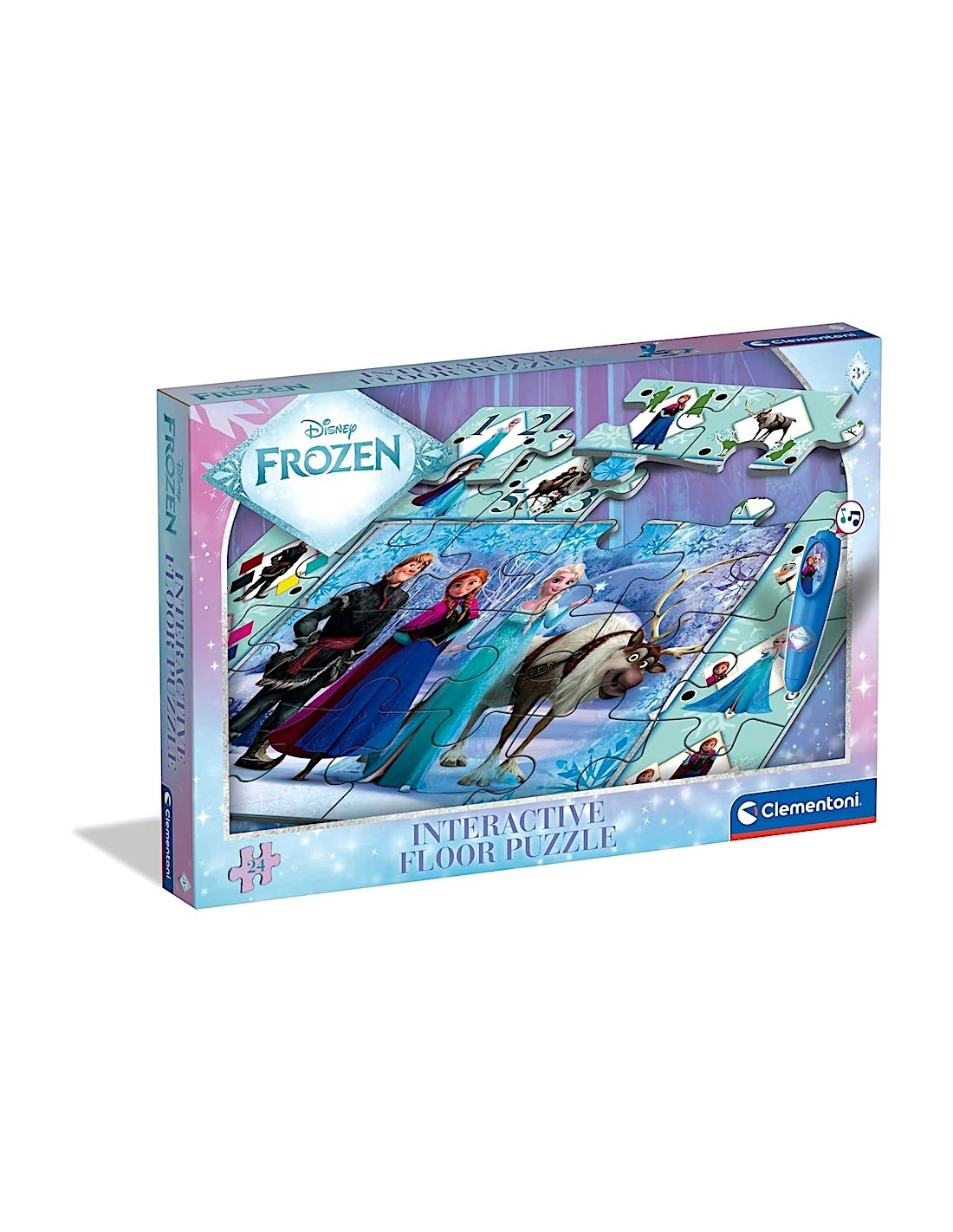 CLEMENTONI, PUZZLE INTERATTIVO DA PAVIMENTO, DISNEY FROZEN, 24 PEZZI, DIMENSIONI 62X42 CM, PENNA INTERATTIVA, BAMBINI 3+ ANNI