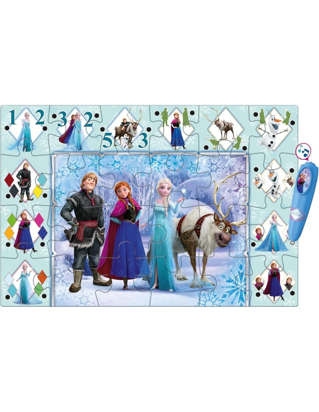 CLEMENTONI, PUZZLE INTERATTIVO DA PAVIMENTO, DISNEY FROZEN, 24 PEZZI, DIMENSIONI 62X42 CM, PENNA INTERATTIVA, BAMBINI 3+ ANNI