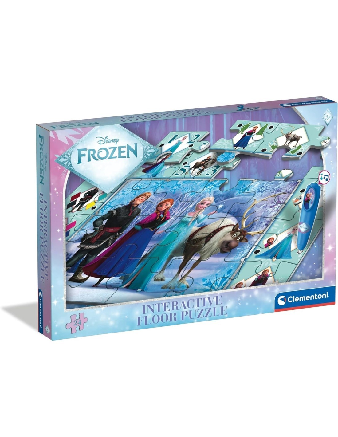 CLEMENTONI, PUZZLE INTERATTIVO DA PAVIMENTO, DISNEY FROZEN, 24 PEZZI, DIMENSIONI 62X42 CM, PENNA INTERATTIVA, BAMBINI 3+ ANNI