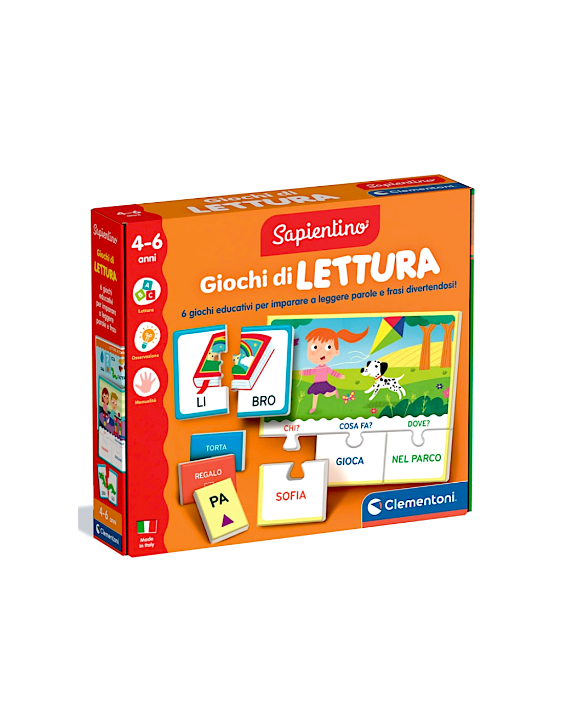 CLEMENTONI, SAPIENTINO GIOCHI DI LETTURA, 6 ATTIVITÀ EDUCATIVE, SCATOLA 37X28X5 CM, BAMBINI 4-6 ANNI