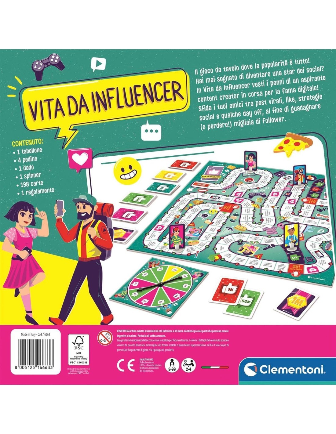 VITA DA INFLUENCER, GIOCO DA TAVOLO, CLEMENTONI, STRATEGICO, 2-4 GIOCATORI