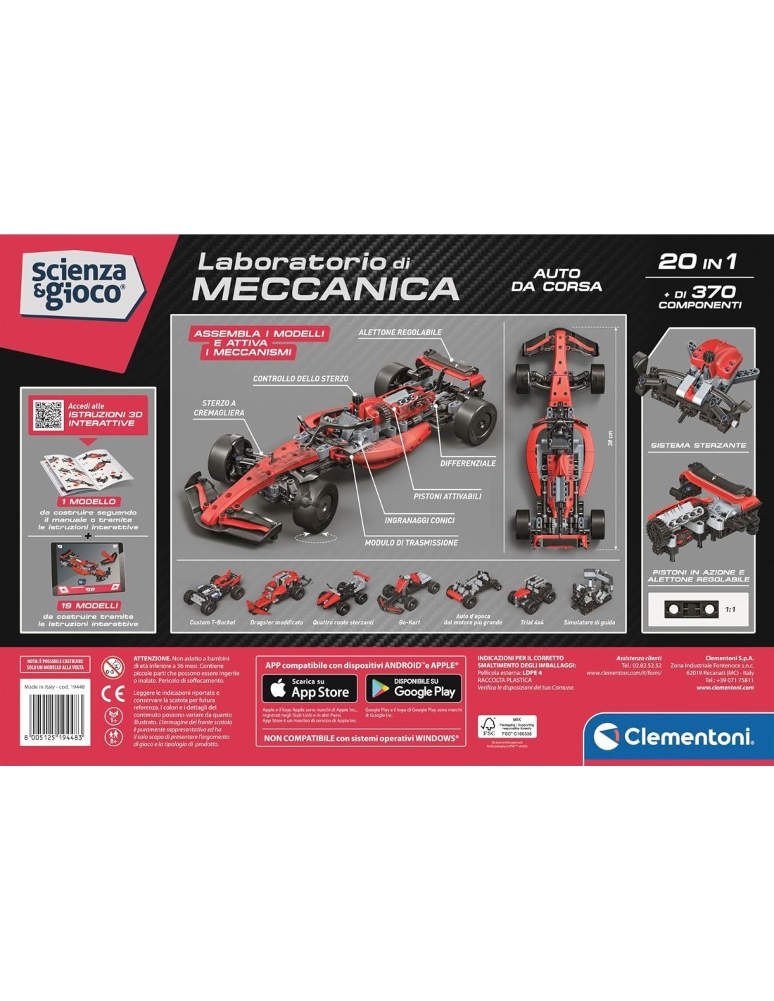 LABORATORIO DI MECCANICA, AUTO DA CORSA F1, CLEMENTONI, SCIENZA E GIOCO, COSTRUZIONI, 8+ ANNI