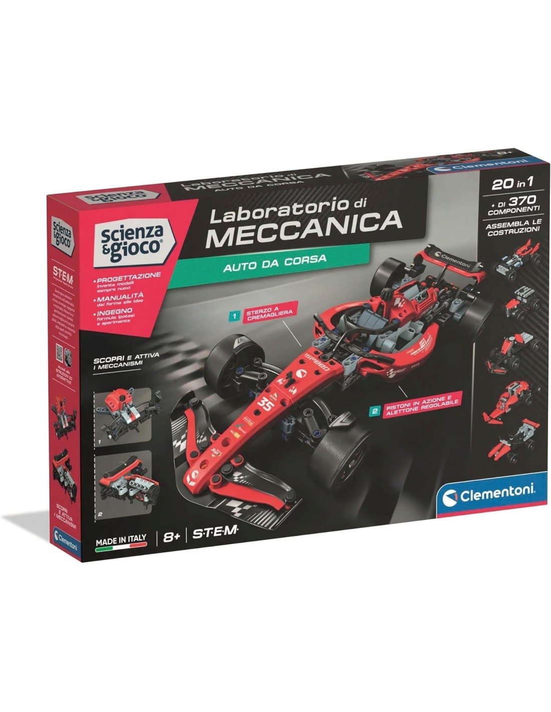 LABORATORIO DI MECCANICA, AUTO DA CORSA F1, CLEMENTONI, SCIENZA E GIOCO, COSTRUZIONI, 8+ ANNI