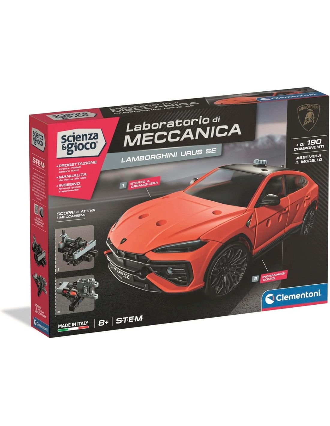 LABORATORIO DI MECCANICA, LAMBORGHINI URUS, CLEMENTONI, SCIENZA E GIOCO, COSTRUZIONI, 8+ ANNI