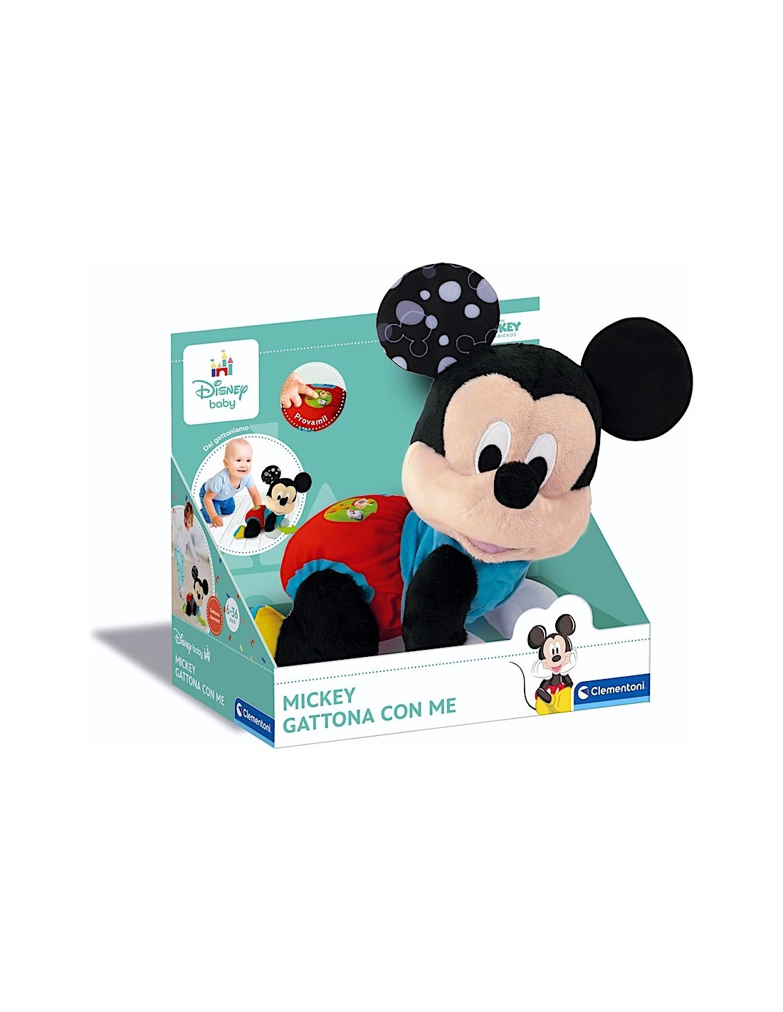 BABY MICKEY GATTONA CON ME, CLEMENTONI DISNEY BABY, PELUCHE INTERATTIVO, GIOCO SVILUPPO MOTORIO, 6-36 MESI