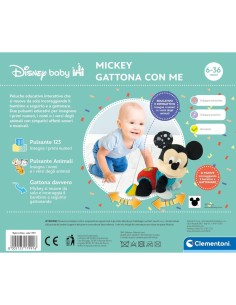 BABY MICKEY GATTONA CON ME, CLEMENTONI DISNEY BABY, PELUCHE INTERATTIVO, GIOCO SVILUPPO MOTORIO, 6-36 MESI