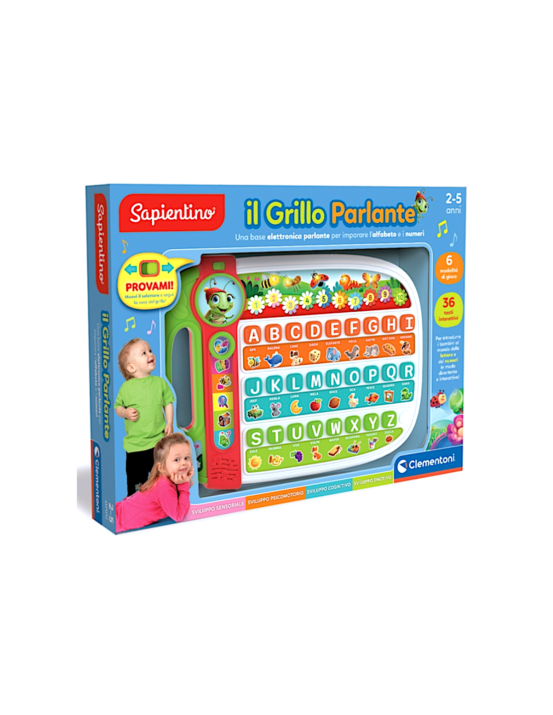 CLEMENTONI, SAPIENTINO IL GRILLO PARLANTE, GIOCO EDUCATIVO, 36 TASTI INTERATTIVI, 6 MODALITÀ DI GIOCO, ETÀ 2-5 ANNI