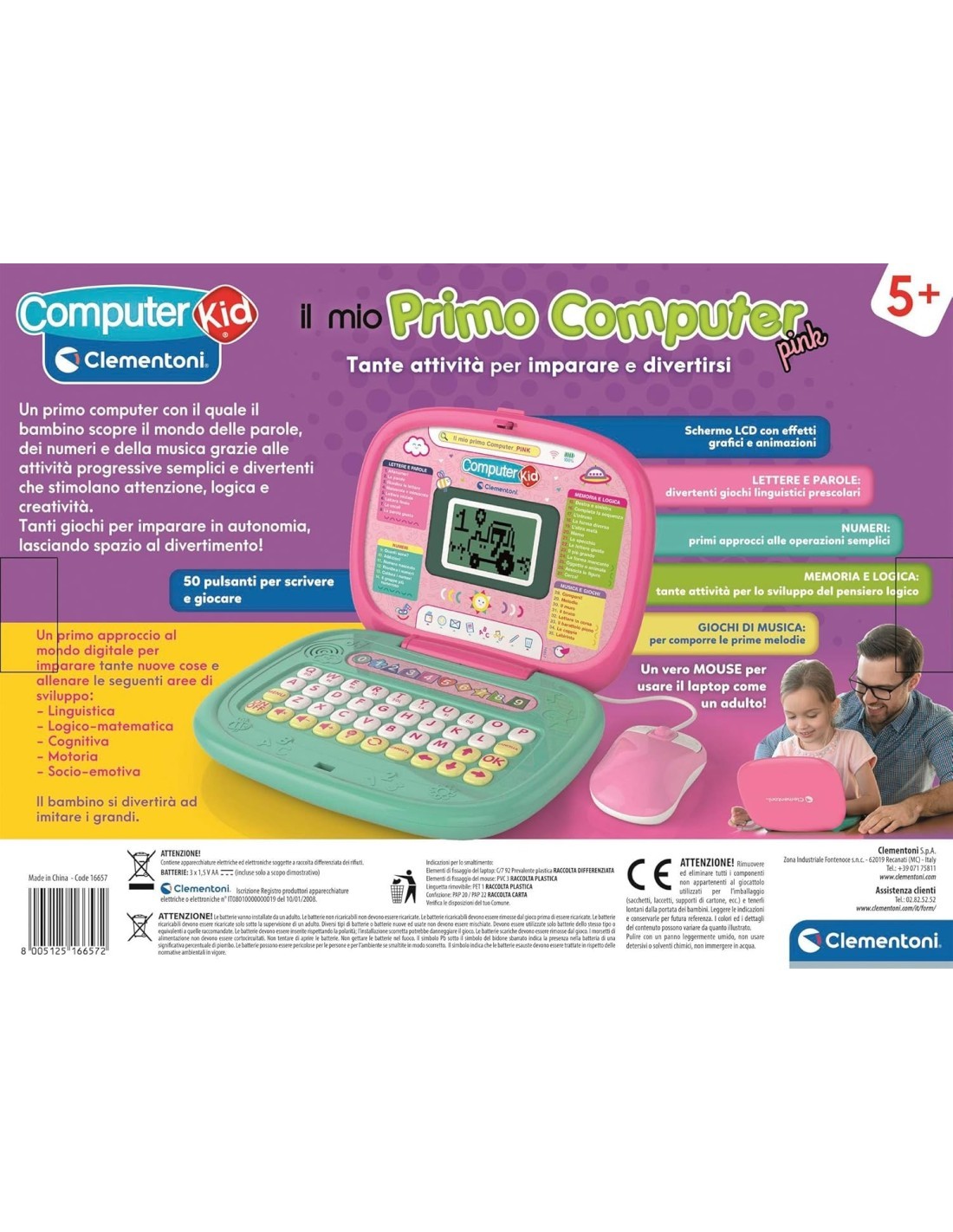 SAPIENTINO IL MIO PRIMO COMPUTER PINK, GIOCO EDUCATIVO INTERATTIVO, 35 ATTIVITÀ, IMPARA LETTERE, NUMERI, LOGICA, MUSICA